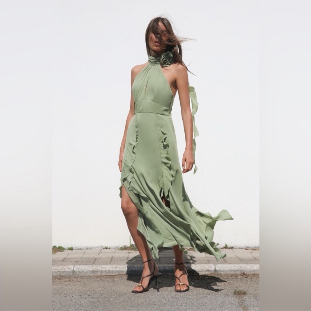 Zara Green Halter Neck Dress